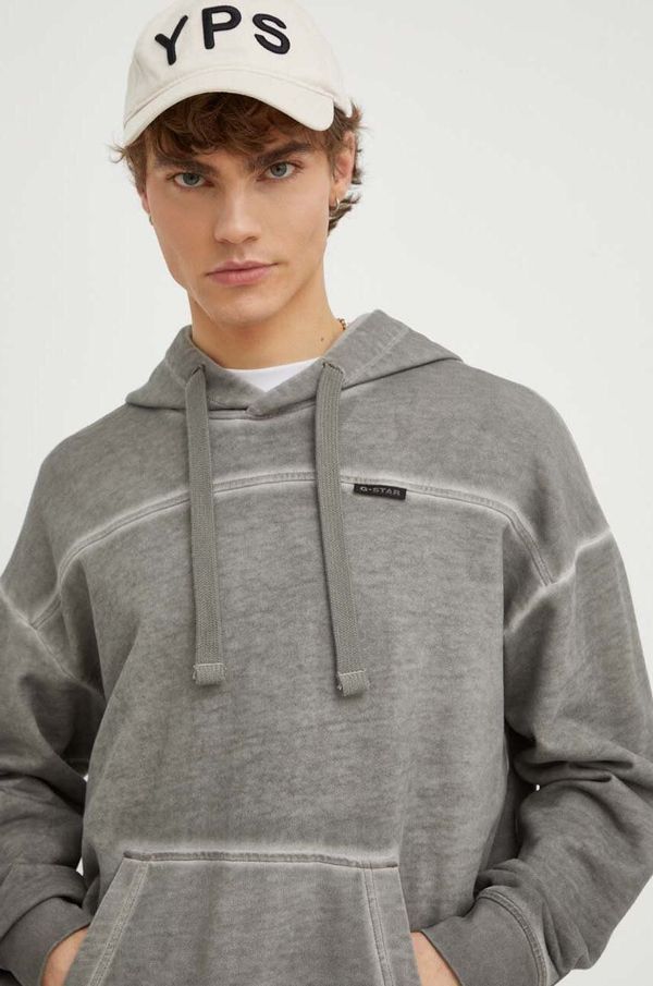 G-Star Raw Pamučna dukserica G-Star Raw za muškarce, boja: siva, s kapuljačom, bez uzorka