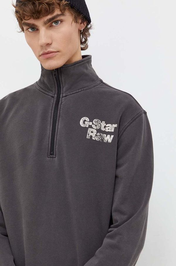 G-Star Raw Pamučna dukserica G-Star Raw za muškarce, boja: siva, s tiskom