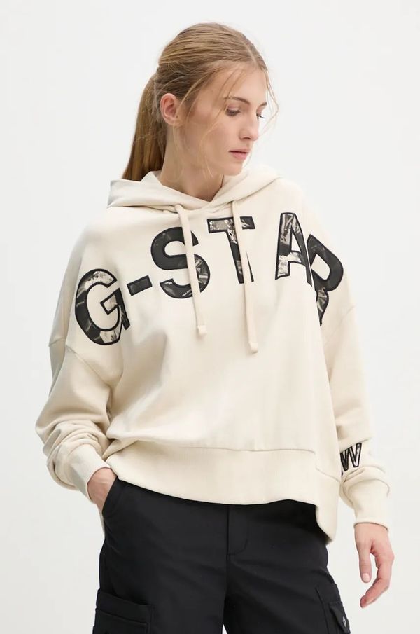 G-Star Raw Pamučna dukserica G-Star Raw za žene, boja: bež, s kapuljačom, s aplikacijom, D25046-D589