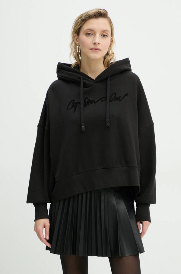 G-Star Raw Pamučna dukserica G-Star Raw za žene, boja: crna, s kapuljačom, s aplikacijom, D25168-D562