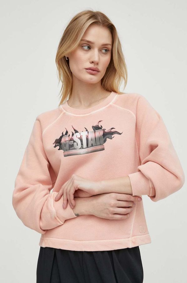 G-Star Raw Pamučna dukserica G-Star Raw za žene, boja: ružičasta, s tiskom