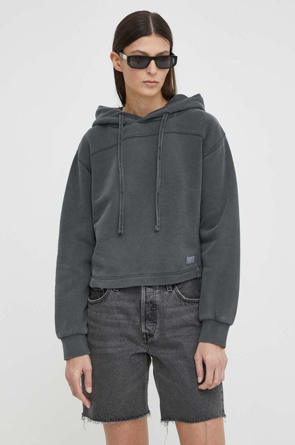 G-Star Raw Pamučna dukserica G-Star Raw za žene, boja: siva, s kapuljačom, bez uzorka