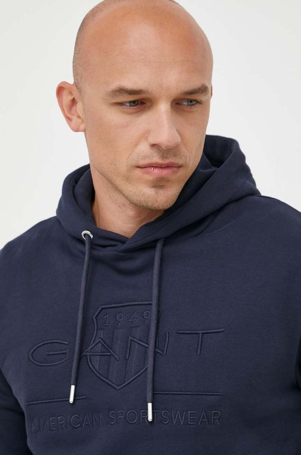 Gant Pamučna dukserica Gant za muškarce, boja: tamno plava, s kapuljačom, bez uzorka