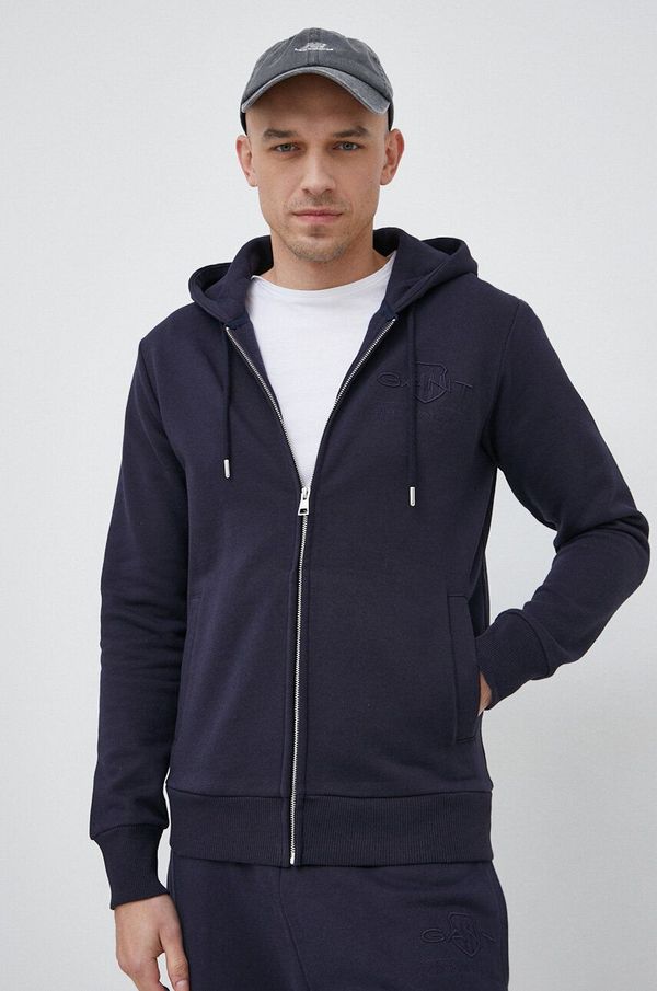 Gant Pamučna dukserica Gant za muškarce, boja: tamno plava, s kapuljačom, bez uzorka