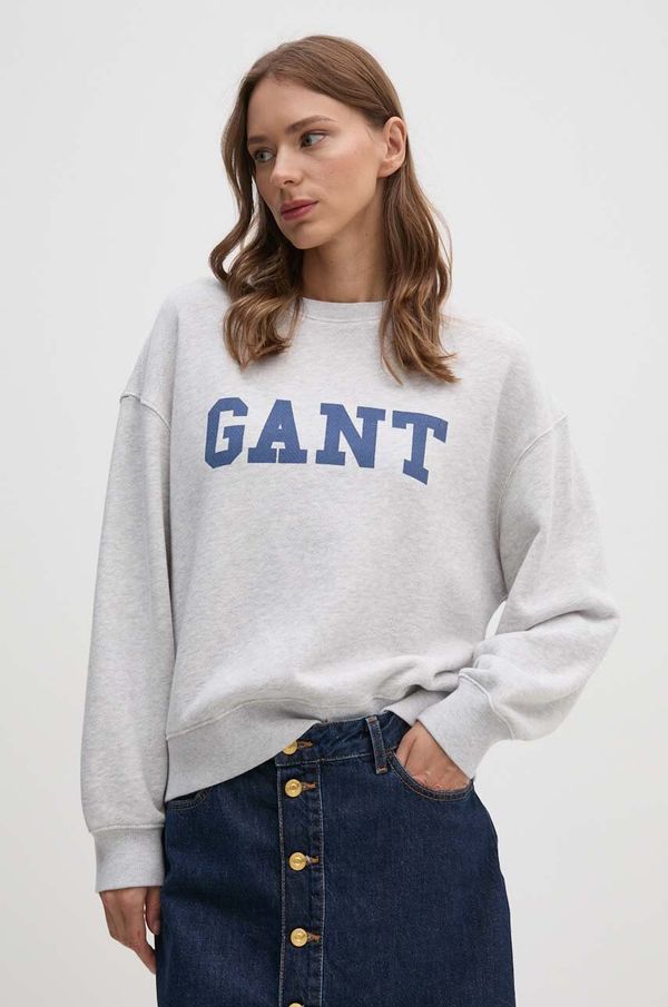 Gant Pamučna dukserica Gant za žene, boja: siva, s tiskom, 4200488