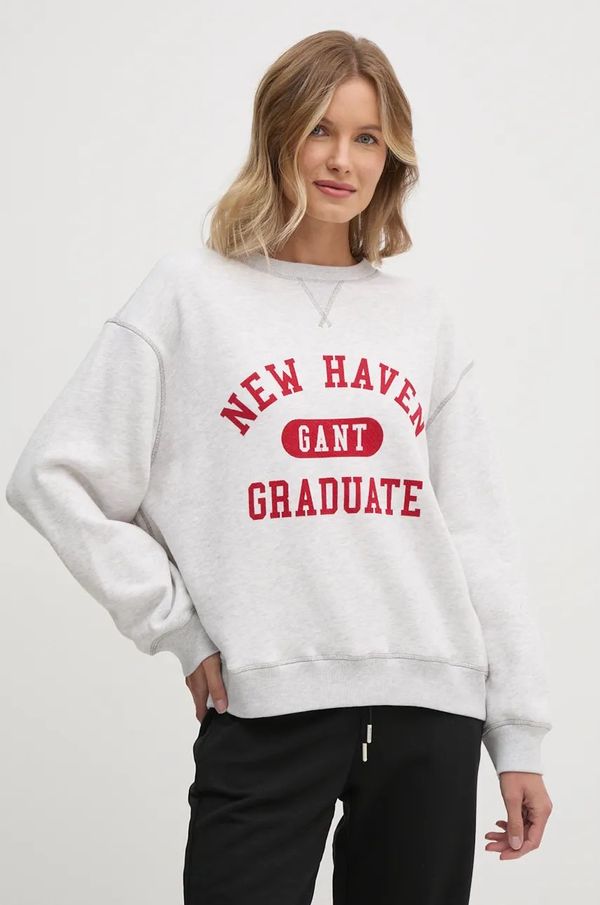 Gant Pamučna dukserica Gant za žene, boja: siva, s tiskom, 4201234