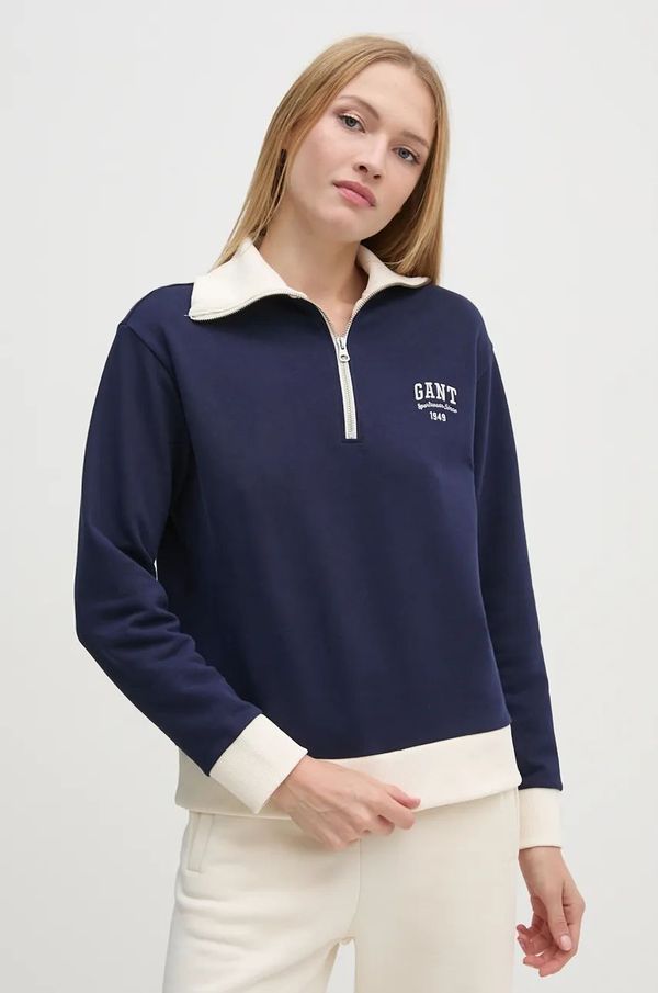 Gant Pamučna dukserica Gant za žene, boja: tamno plava, s aplikacijom, 4201243
