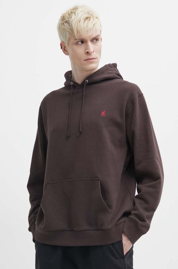 Gramicci Pamučna dukserica Gramicci One Point Hooded Sweatshirt za muškarce, boja: smeđa, s kapuljačom, bez uzorka