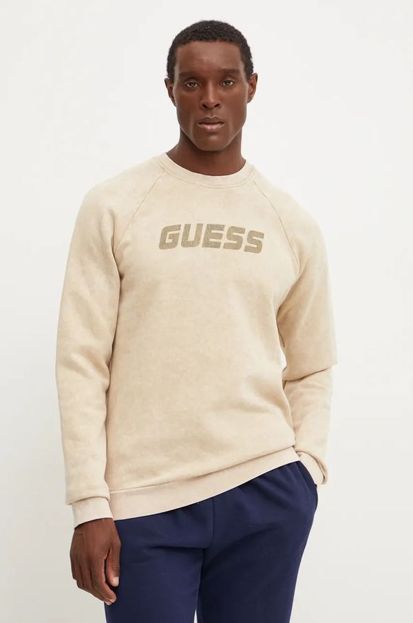 Guess Pamučna dukserica Guess ALIOTH za muškarce, boja: bež, s tiskom, Z4BQ07 FL050