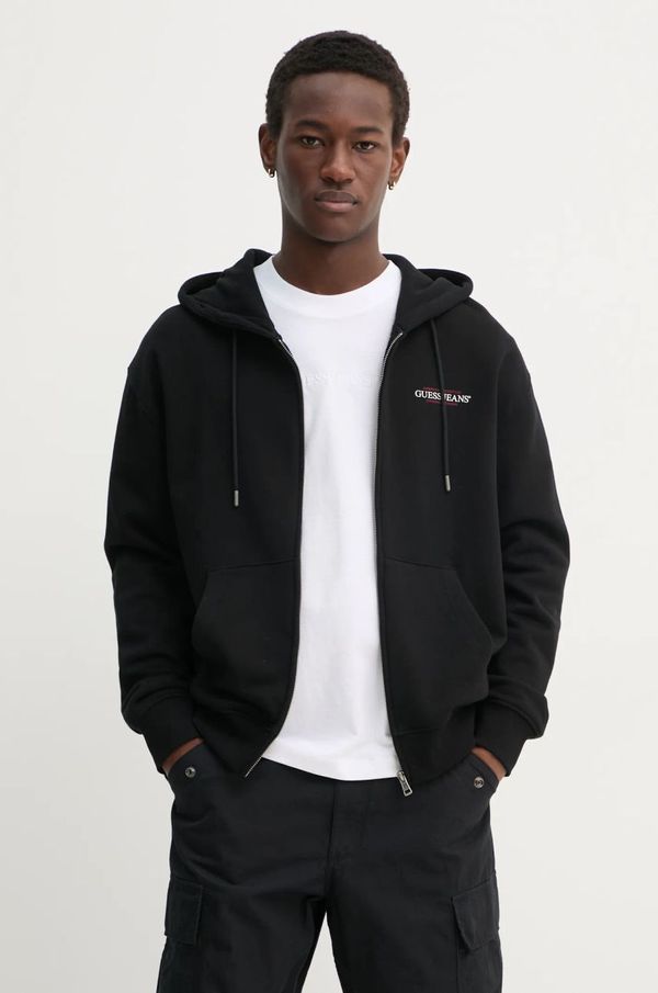 Guess Jeans Pamučna dukserica Guess Jeans za muškarce, boja: crna, s kapuljačom, s tiskom, M5RQ45 KCPR1