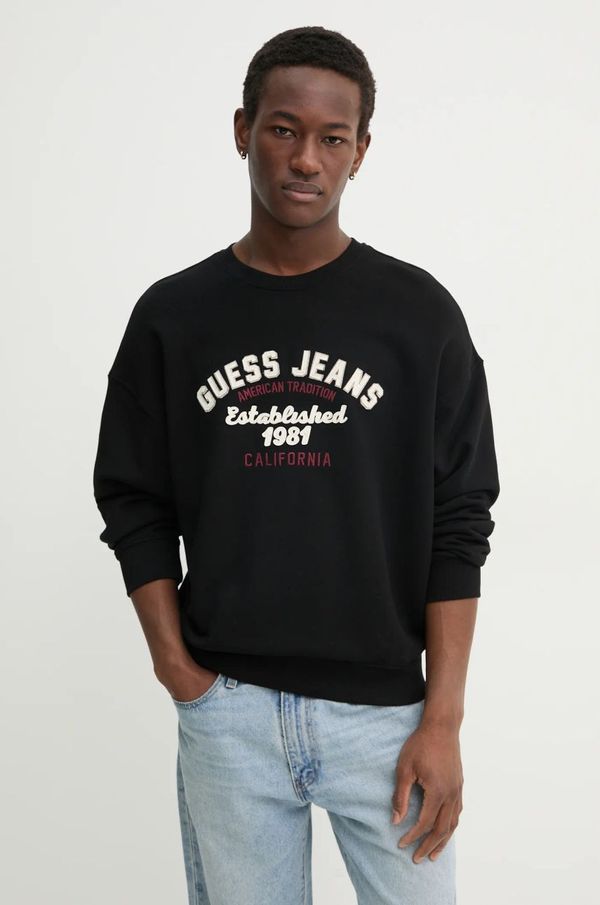 Guess Jeans Pamučna dukserica Guess Jeans za muškarce, boja: crna, s tiskom, M5RQ35 KCPR1