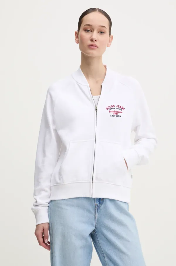 Guess Jeans Pamučna dukserica Guess Jeans za žene, boja: bijela, s aplikacijom, W5RQ22 K68I4