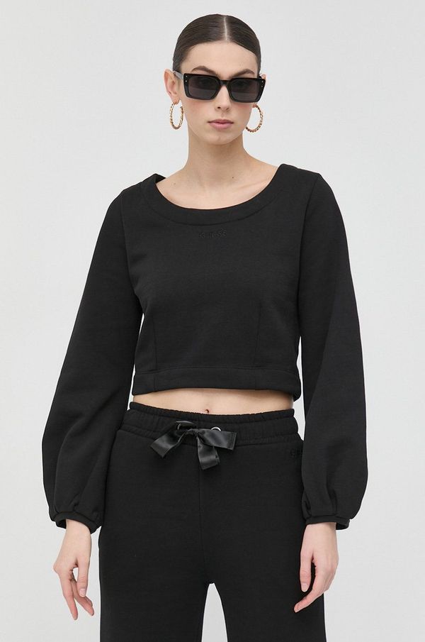 Guess Pamučna dukserica Guess za žene, boja: crna, glatka