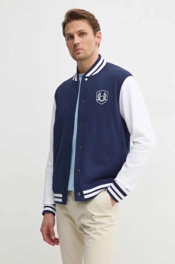 Hackett London Pamučna dukserica Hackett London za muškarce, boja: tamno plava, s aplikacijom, HM581349