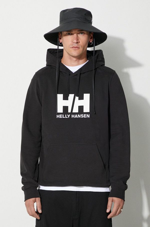 Helly Hansen Pamučna dukserica Helly Hansen HH LOGO HOODIE za muškarce, boja: crna, s kapuljačom, aplikacijom, 33977