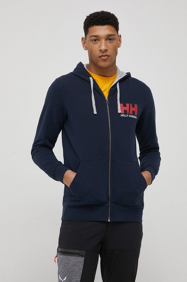 Helly Hansen Pamučna dukserica Helly Hansen za muškarce, boja: tamno plava, s kapuljačom, tiskom, 34163-597