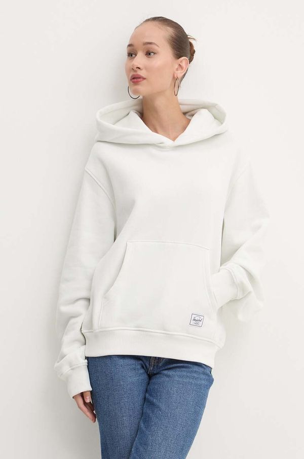 Herschel Pamučna dukserica Herschel za žene, boja: bež, s kapuljačom, bez uzorka