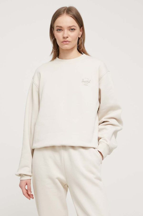 Herschel Pamučna dukserica Herschel za žene, boja: bež, s tiskom