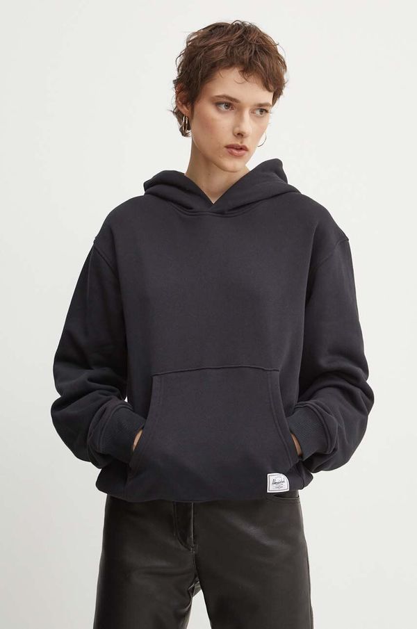 Herschel Pamučna dukserica Herschel za žene, boja: crna, s kapuljačom, bez uzorka