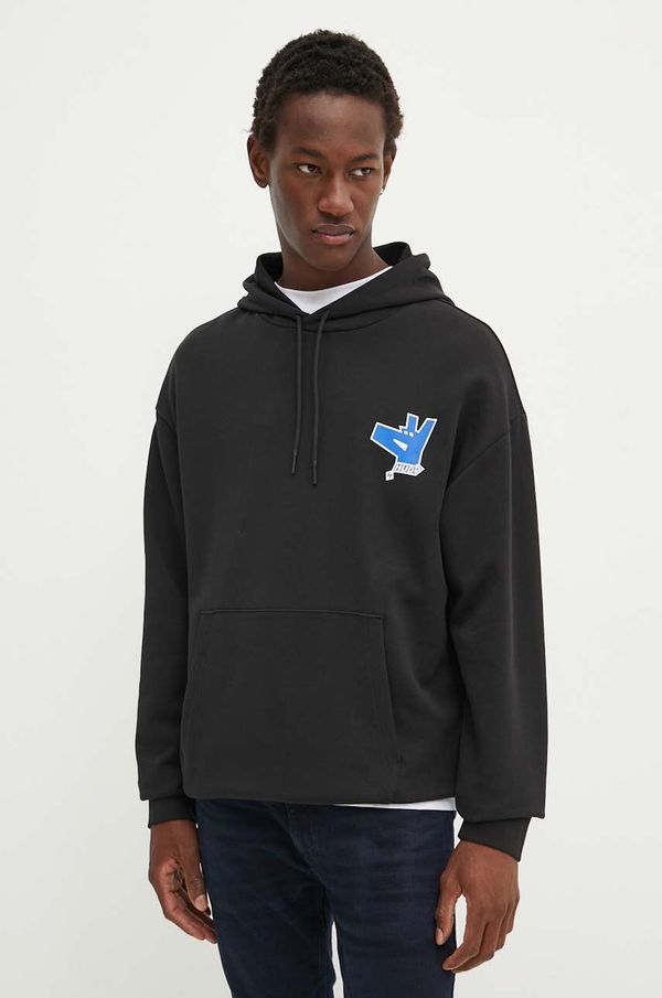 Hugo Blue Pamučna dukserica Hugo Blue za muškarce, boja: crna, s kapuljačom, s tiskom, 50519957