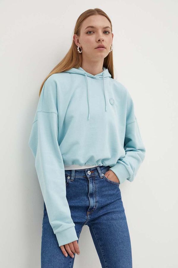 Hugo Blue Pamučna dukserica Hugo Blue za žene, s kapuljačom, bez uzorka, 50520122