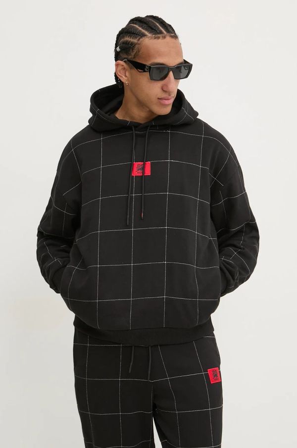 Hugo Pamučna dukserica HUGO x RACING BULLS za muškarce, boja: crna, s kapuljačom, s uzorkom, 50530057