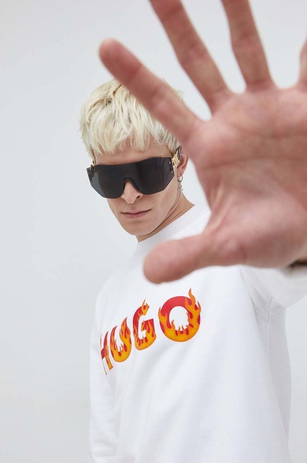 Hugo Pamučna dukserica HUGO za muškarce, boja: bijela, s aplikacijom, 50504813