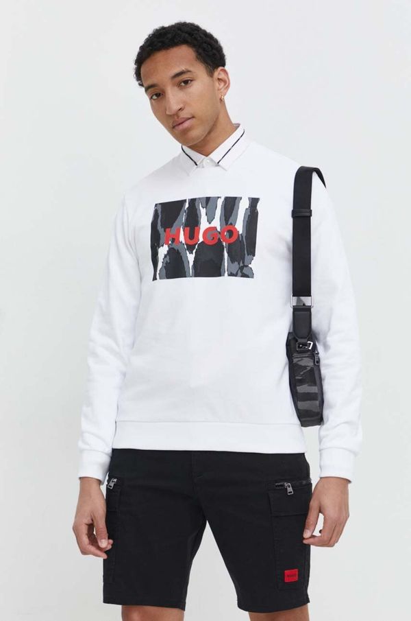 Hugo Pamučna dukserica HUGO za muškarce, boja: bijela, s tiskom, 50513335