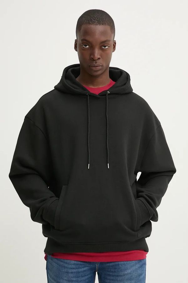 Hugo Pamučna dukserica HUGO za muškarce, boja: crna, s kapuljačom, bez uzorka, 50530136