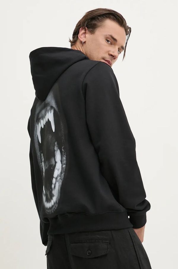 Hugo Pamučna dukserica HUGO za muškarce, boja: crna, s kapuljačom, s tiskom, 50525054