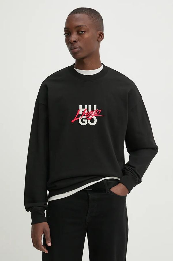 Hugo Pamučna dukserica HUGO za muškarce, boja: crna, s tiskom, 50521081