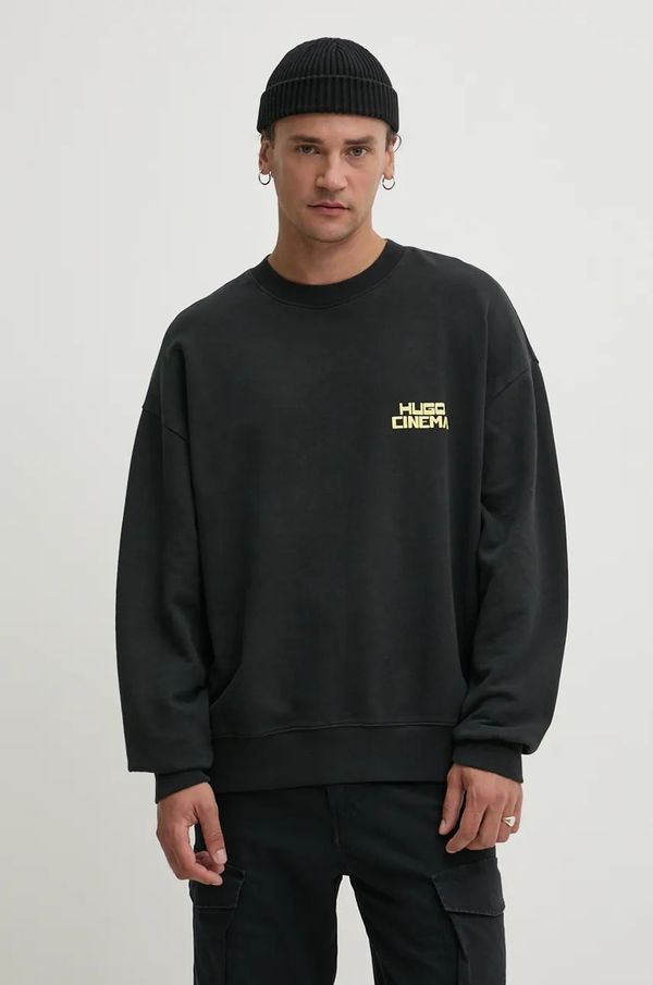 Hugo Pamučna dukserica HUGO za muškarce, boja: crna, s tiskom, 50525118