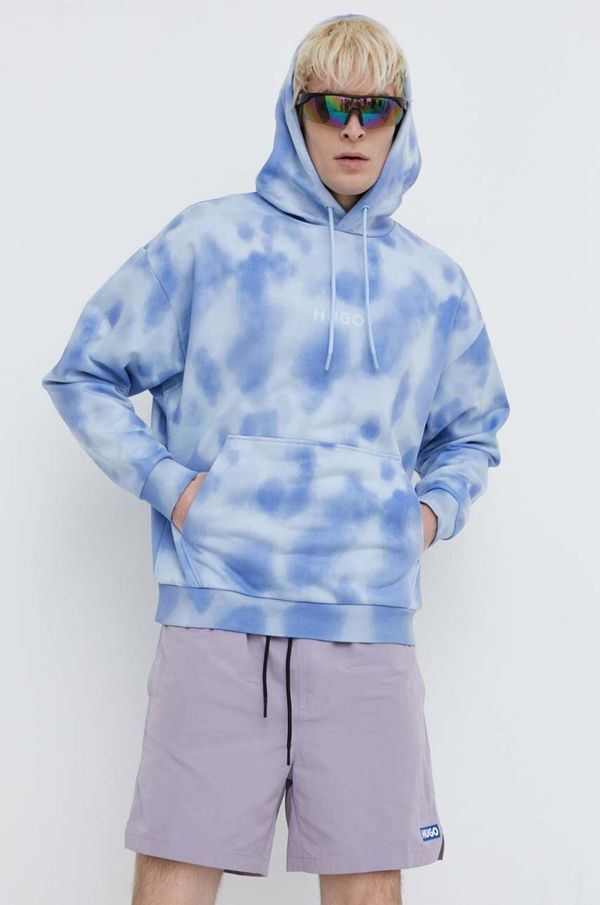 Hugo Pamučna dukserica HUGO za muškarce, s kapuljačom, s uzorkom