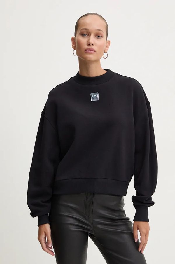 Hugo Pamučna dukserica HUGO za žene, boja: crna, s aplikacijom, 50525753