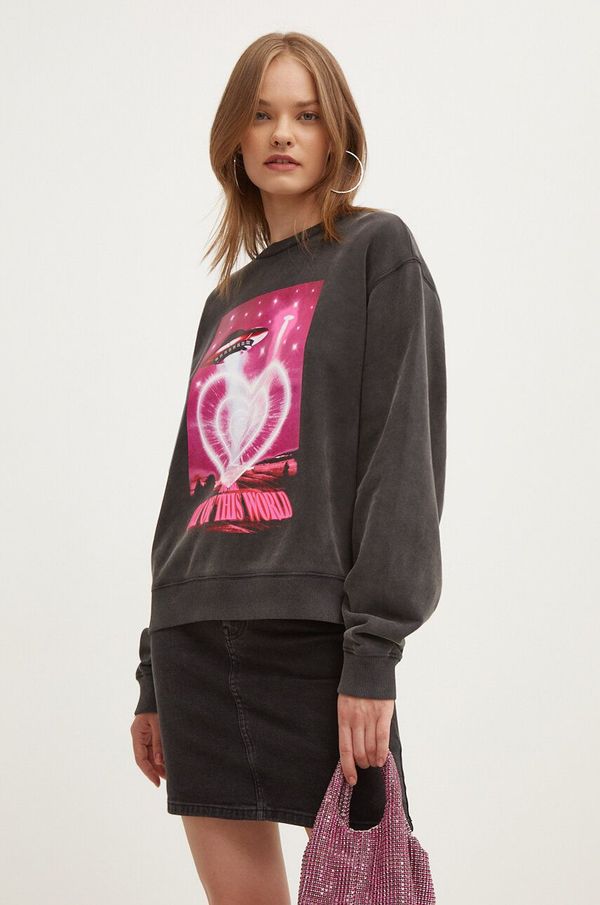 Hugo Pamučna dukserica HUGO za žene, boja: crna, s tiskom, 50521071