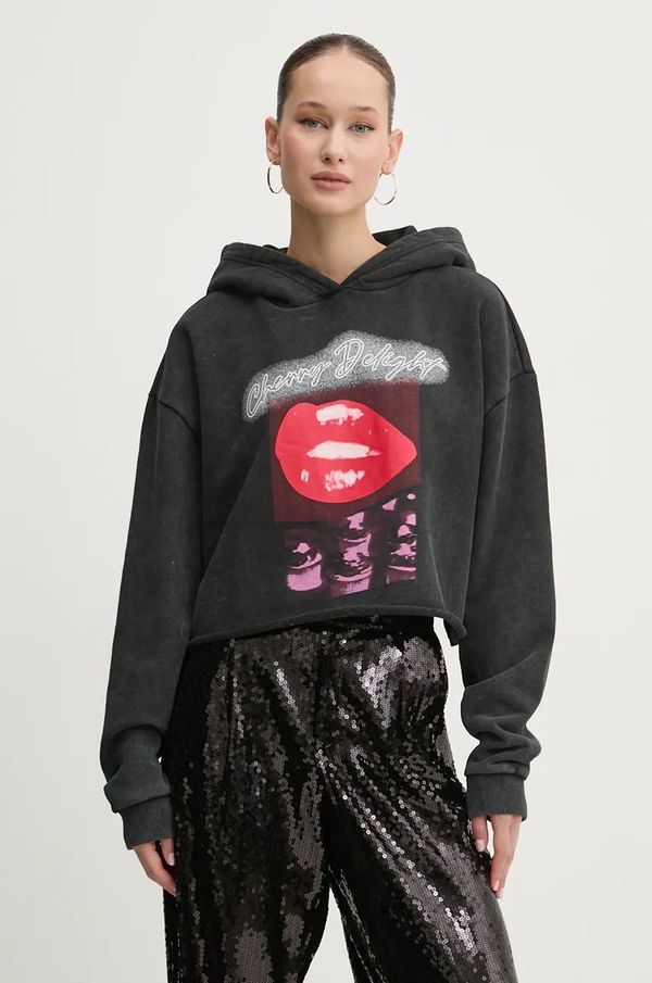 Hugo Pamučna dukserica HUGO za žene, boja: siva, s kapuljačom, s tiskom, 50524058