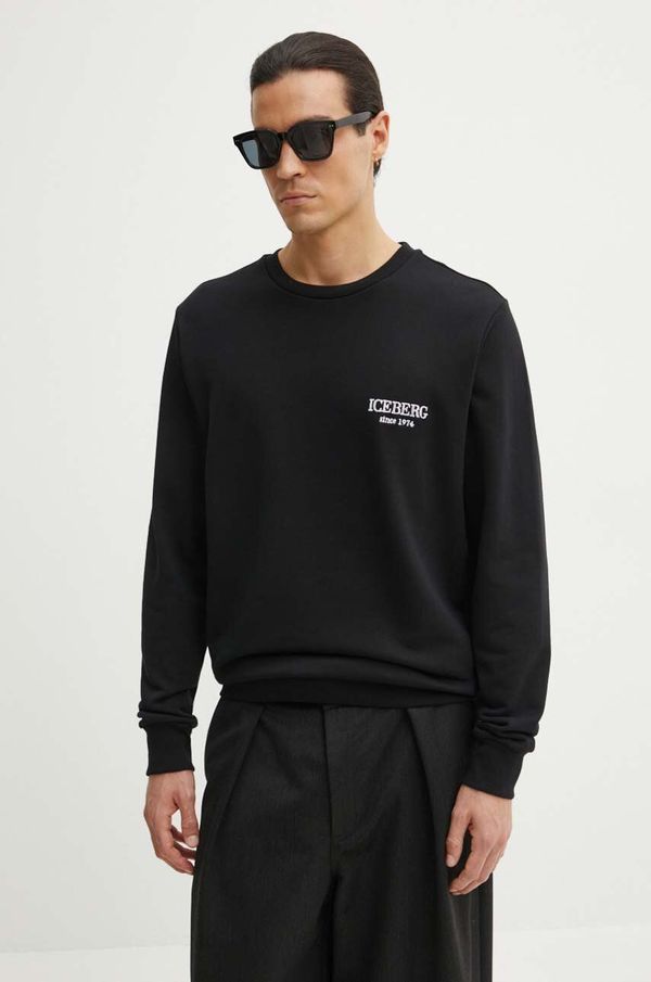 Iceberg Pamučna dukserica Iceberg za muškarce, boja: crna, s aplikacijom, E011 6300