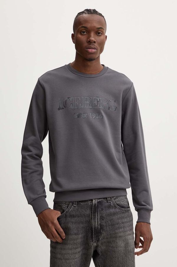 Iceberg Pamučna dukserica Iceberg za muškarce, boja: siva, s tiskom, E06B 6300
