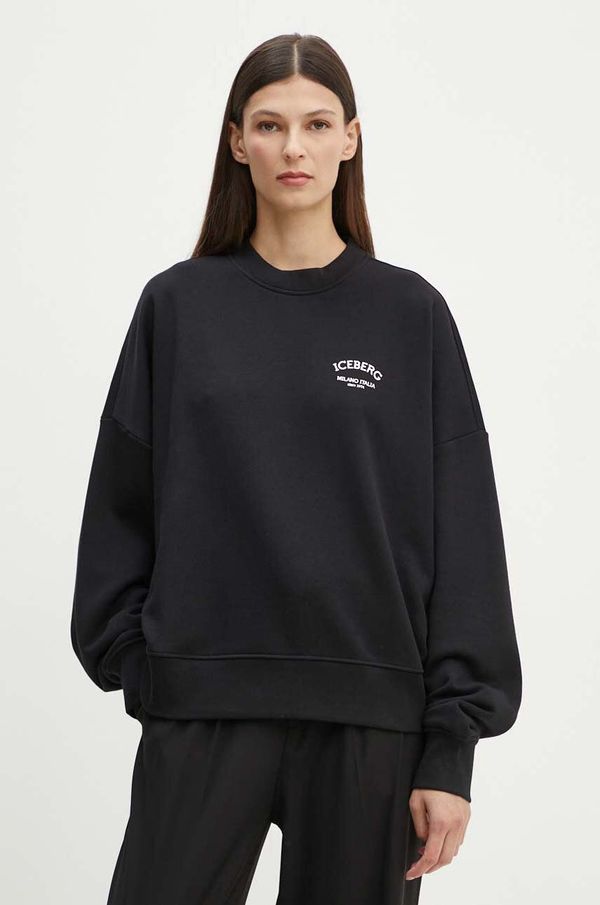 Iceberg Pamučna dukserica Iceberg za žene, boja: crna, s tiskom, E041 6317