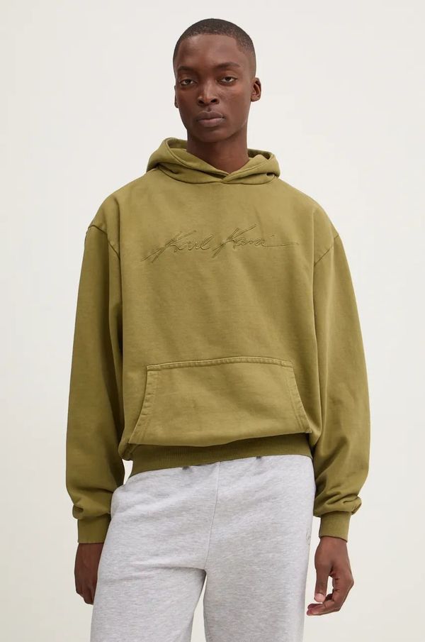 Karl Kani Pamučna dukserica Karl Kani za muškarce, boja: zelena, s kapuljačom, s aplikacijom, 60210113