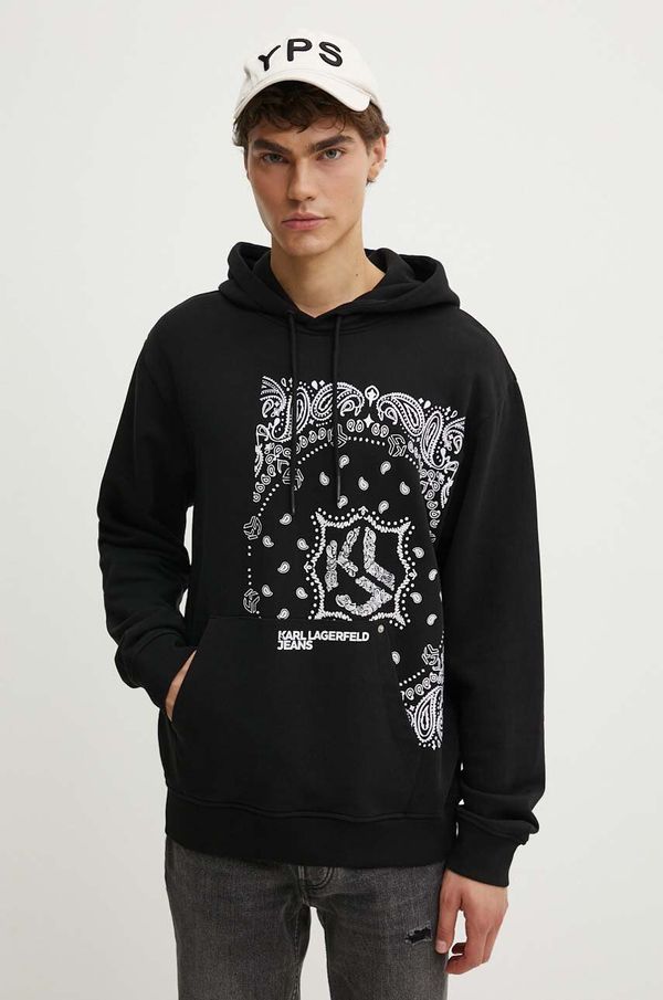 Karl Lagerfeld Jeans Pamučna dukserica Karl Lagerfeld Jeans za muškarce, boja: crna, s kapuljačom, s tiskom, 245D1805