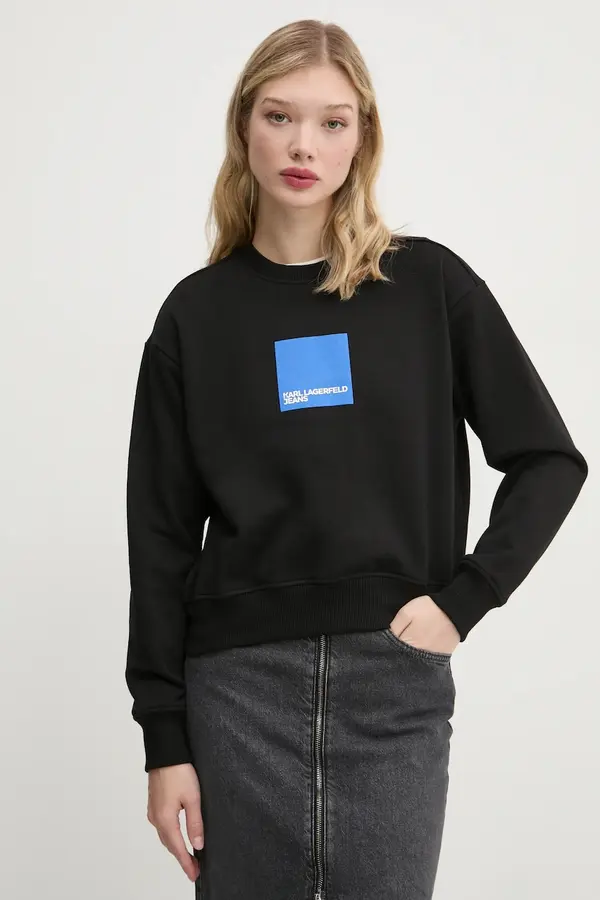 Karl Lagerfeld Jeans Pamučna dukserica Karl Lagerfeld Jeans za žene, boja: crna, s tiskom, A1W20006