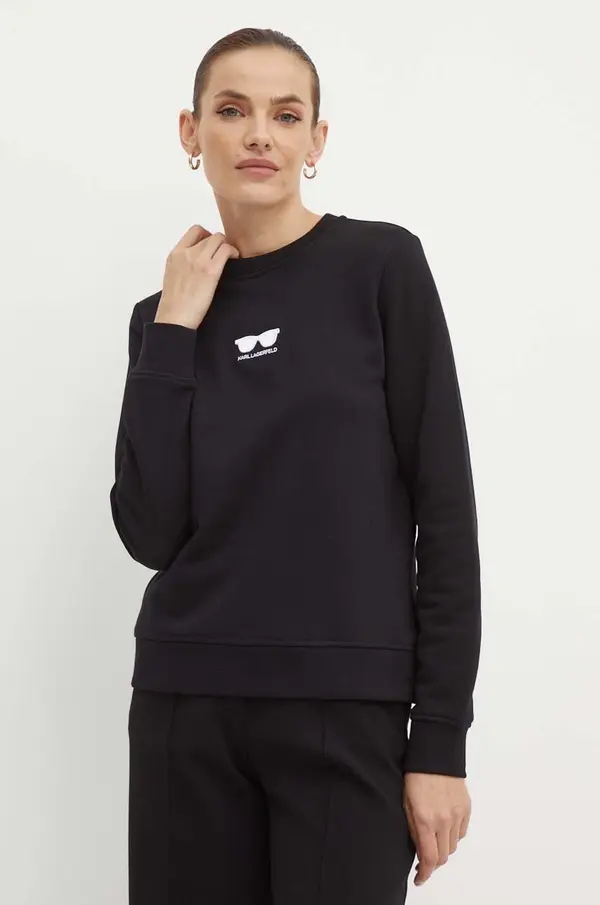 Karl Lagerfeld Pamučna dukserica Karl Lagerfeld za žene, boja: crna, s aplikacijom, 245W1813