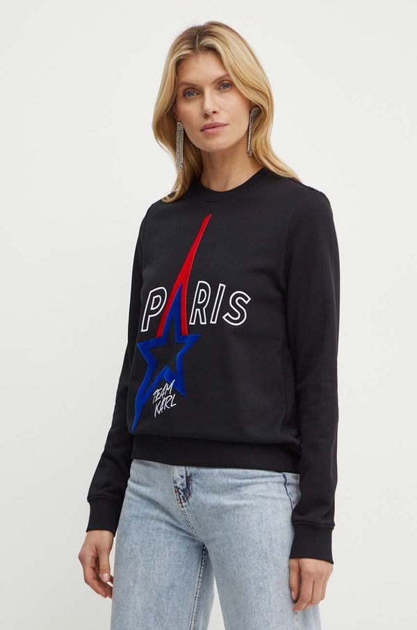 Karl Lagerfeld Pamučna dukserica Karl Lagerfeld za žene, boja: crna, s aplikacijom, 245W1830