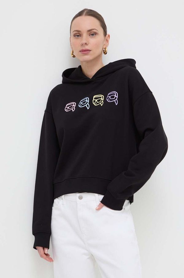 Karl Lagerfeld Pamučna dukserica Karl Lagerfeld za žene, boja: crna, s kapuljačom, s aplikacijom