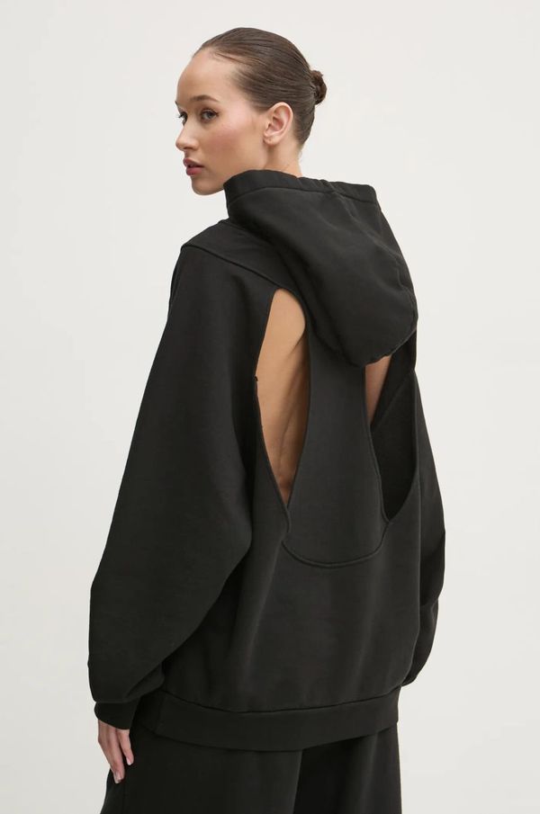 K+LUSHA Pamučna dukserica K+LUSHA za žene, boja: crna, s kapuljačom, bez uzorka, KLW55001TJF01PX