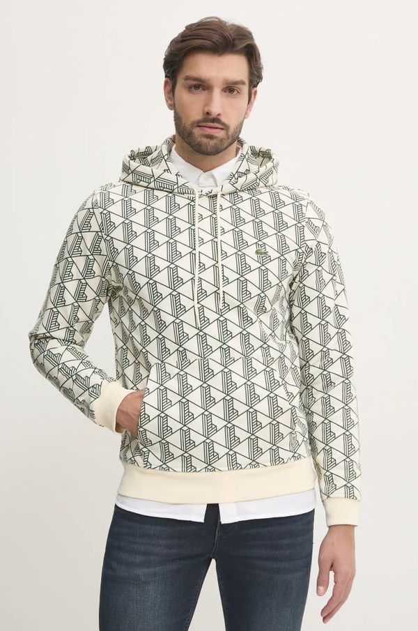 Lacoste Pamučna dukserica Lacoste za muškarce, boja: bež, s kapuljačom, s uzorkom, SH2855