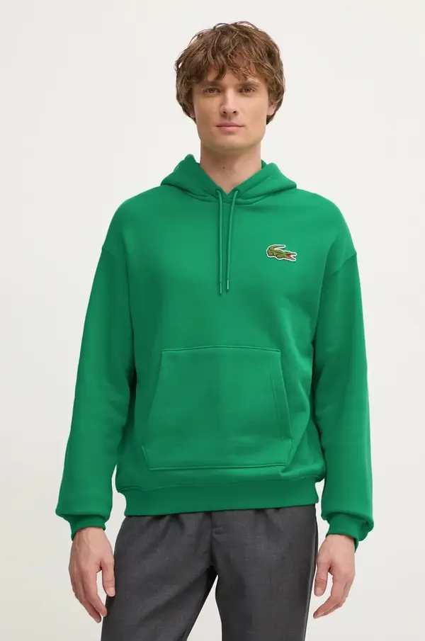 Lacoste Pamučna dukserica Lacoste za muškarce, boja: zelena, s kapuljačom, bez uzorka, SH2754