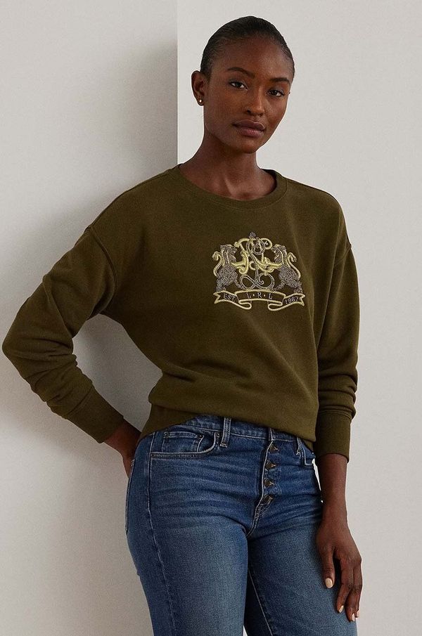 Lauren Ralph Lauren Pamučna dukserica Lauren Ralph Lauren za žene, boja: zelena, s aplikacijom, 200951351