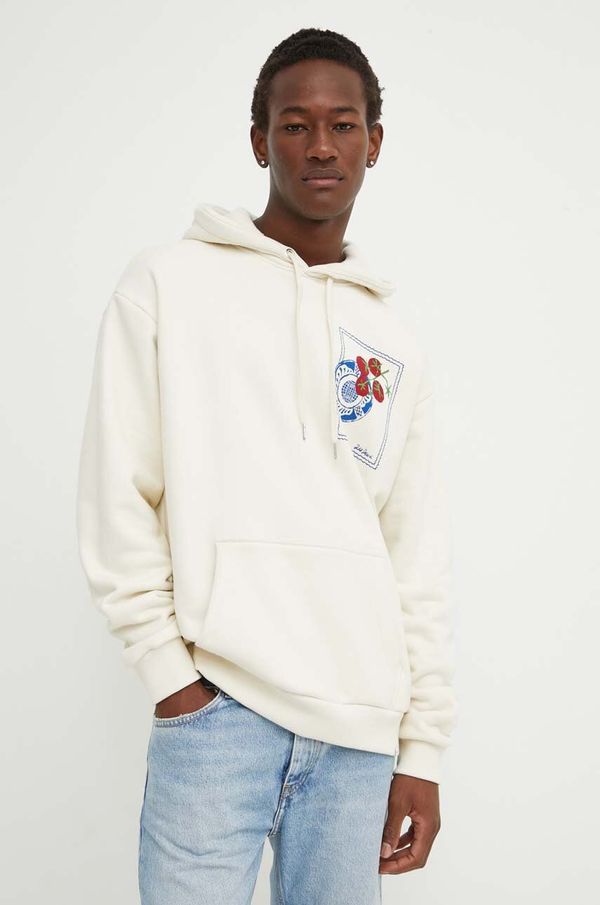 Les Deux Pamučna dukserica Les Deux za muškarce, boja: bež, s kapuljačom, s tiskom, LDM202030